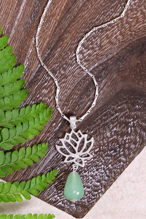 Green Aventurine & Lotus Pendant Necklace - SF