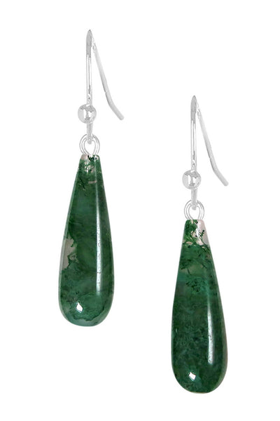 Sterling Silver & Moss Agate Water Drop Earrings - SS