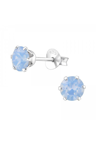 Sterling Silver Round Ear Studs With Genuine Crystals - SS