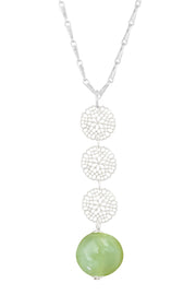 Green Murano Glass & Daisy Disc Pendant Necklace - SF