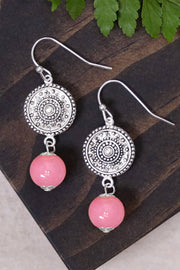 Pink Murano Glass & Mandala Disc Drop Earrings - SF