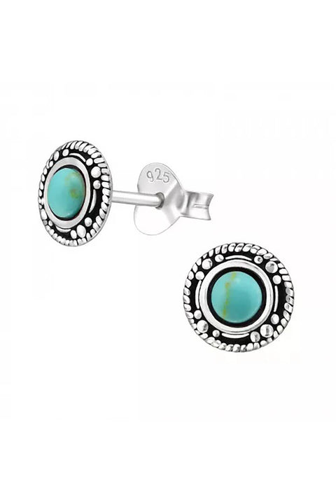 Sterling Silver Round Ear Studs With Imitation Stone - SS