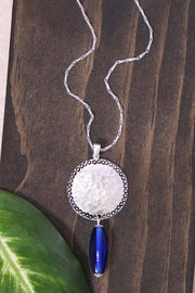 Blue Murano Glass & Hammered Coin Pendant Necklace - SF