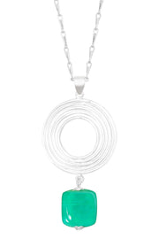 Green Murano Glass & Swirl Disc Pendant Necklace - SF