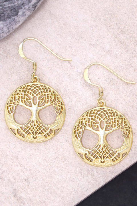 14k Gold Plated Tree Of Life Drop Earrings - GF