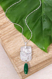 Green Murano Glass & Wave Textured Pendant Necklace - SF