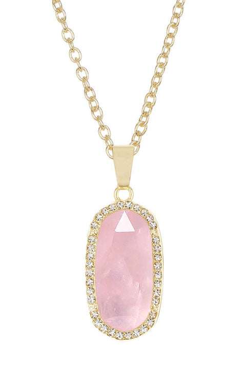 Rose Quartz Halo Pendant Necklace - GF