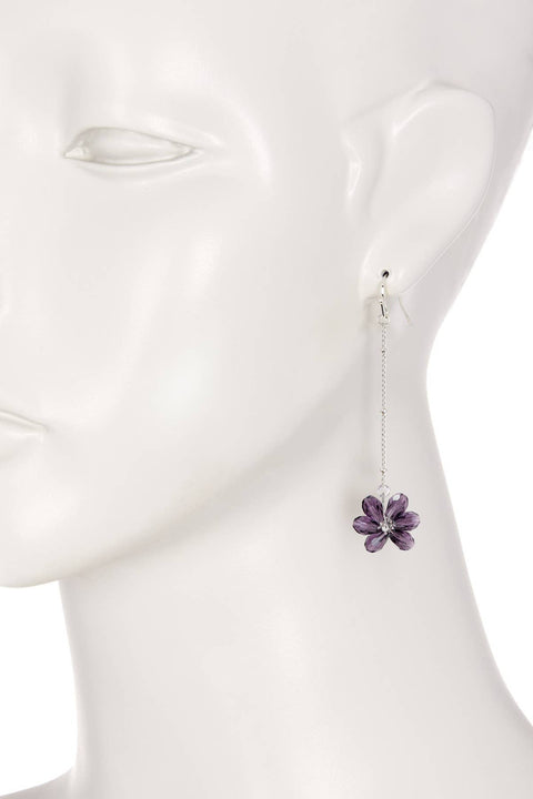 Lavender Austrian Crystal Flower Bloom Dangle Earrings - SF