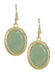 Green Aventurine Oval Drop Earrings In Gold - GF