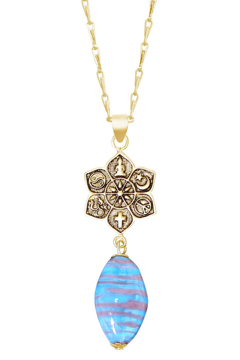 Murano Glass & Coexist Harmony Lotus Pendant Necklace - GF