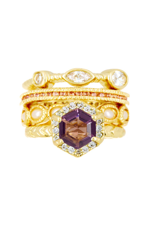 Lavender Crystal Stack Ring Set - GF