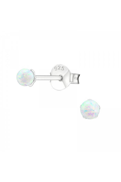 Sterling Silver Ball Ear Studs With Opal - SS