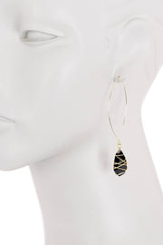 Black Crystal Wire Wrapped Threader Earrings - GF