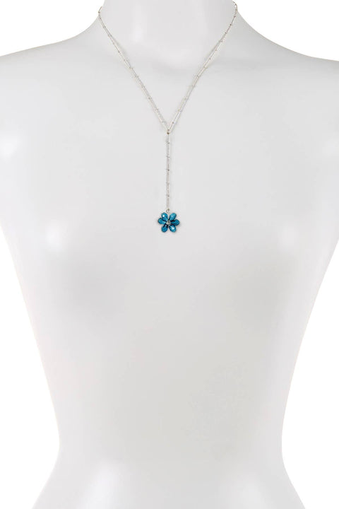 Blue Austrian Crystal Flower Bloom Y Necklace - SF