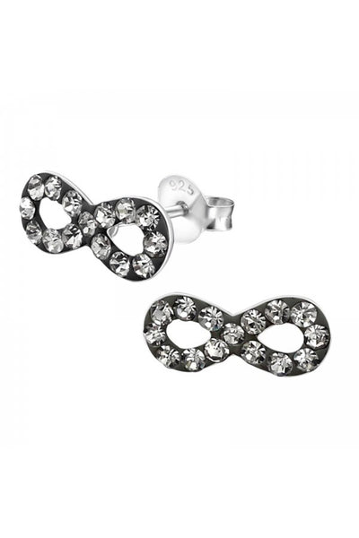 Sterling Silver Infinity Ear Studs With Crystal - SS