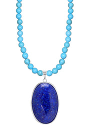 Turquoise Beads Necklace With Lapis Pendant - SF