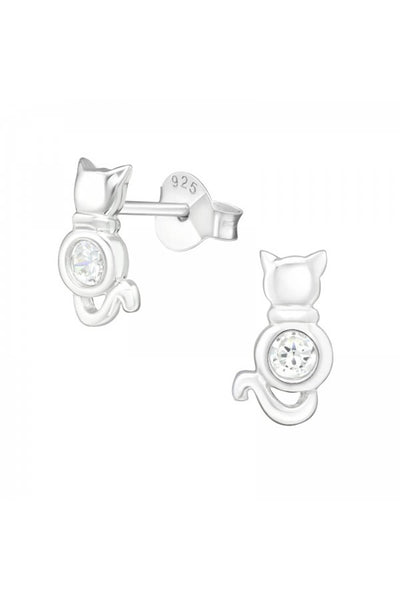 Sterling Silver Cat Ear Studs With Cubic Zirconia - SS