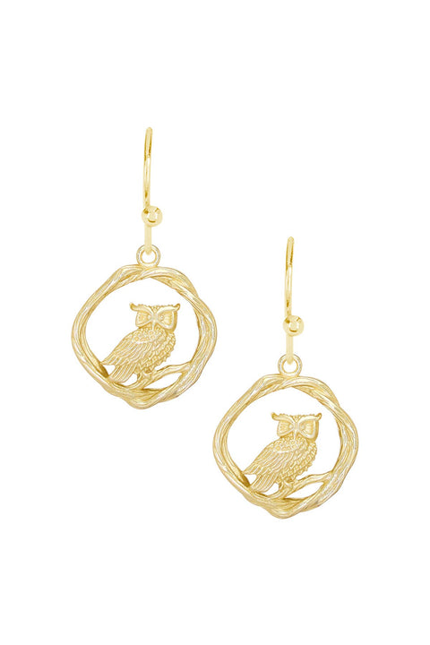 14k Gold Plated Owl Drop Earrings - GF