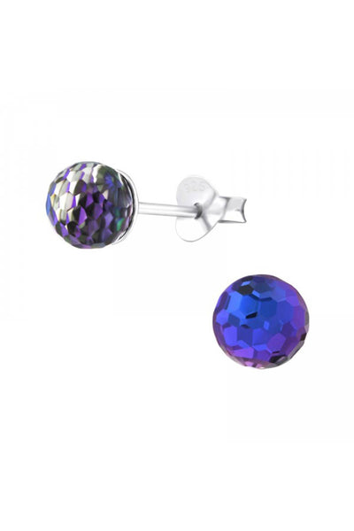 Sterling Silver Round Ear Studs With Genuine Crystals - SS