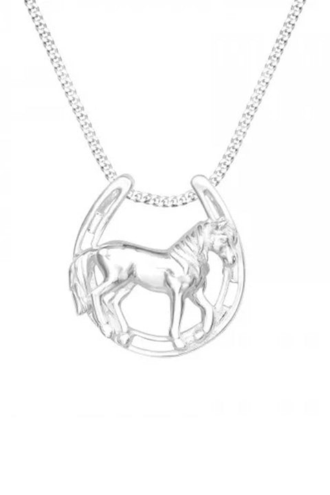 Sterling Silver Horse & Horseshoe Necklace - SS