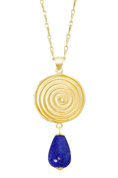 Lapis & Swirl Disc Pendant Necklace - GF