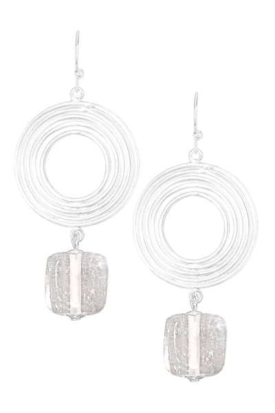 Clear Murano Glass & Swirl Disc Drop Earrings - SF