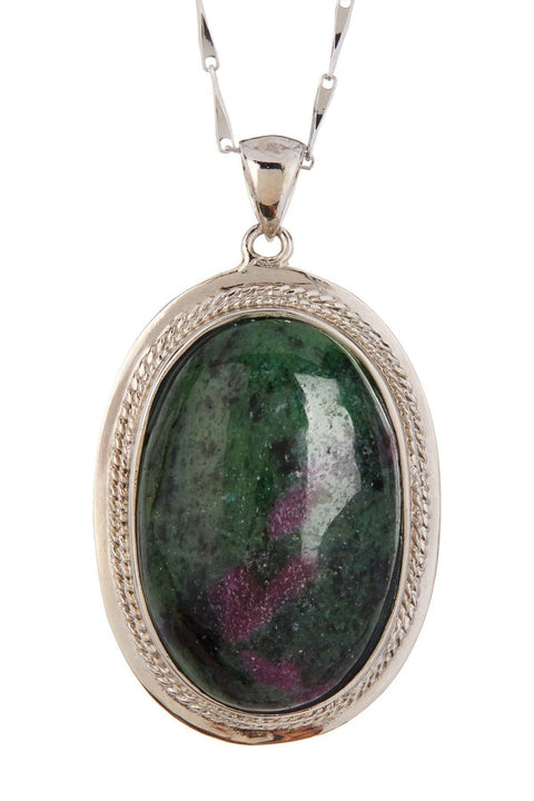 Ruby Zoisite Oval Pendant Necklace - SF