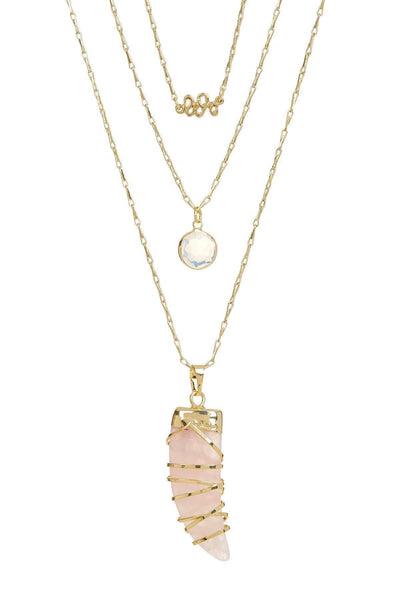 Rose Quartz & Moonstone Crystal Layering Necklace - GF