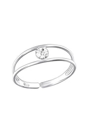 Sterling Silver Adjustable Toe Ring With Crystal - SS