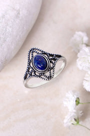 Sterling Silver & Lapis Filigree Ring - SS