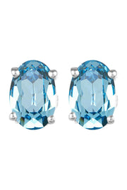 Sterling Silver & Aquamarine CZ Post Earrings - SS