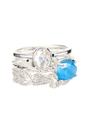 Blue Cat's Eye & CZ Stack Ring Set - SF