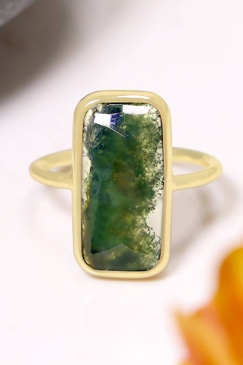 Moss Agate Rectangle Ring - GF