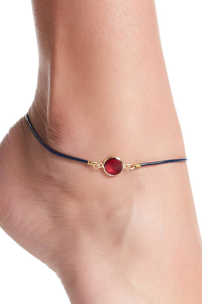 Raspberry Crystal & Leather Anklet - GF