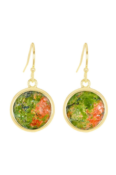 Unakite Fancy Cut Round Earrings - GF