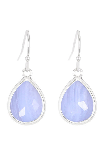 Blue Lace Agate Teardrop Earrings - SF