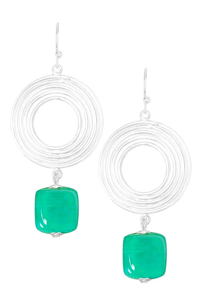 Green Murano Glass & Swirl Disc Drop Earrings - SF