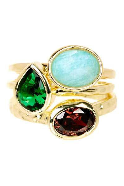 Amazonite & CZ Stack Ring Set - GF