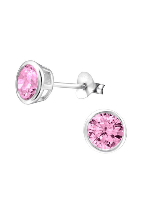 Sterling Silver Round 6mm Ear Studs With Cubic Zirconia - SS