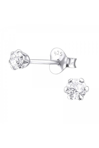 Sterling Silver Round 3mm Ear Studs With Cubic Zirconia - SS