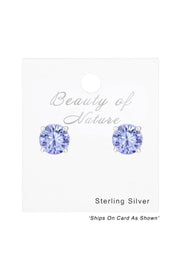 Sterling Silver Round 8mm Ear Studs With Cubic Zirconia - SS