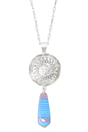 Murano Glass & Floral Hammered Disc Pendant Necklace - SF