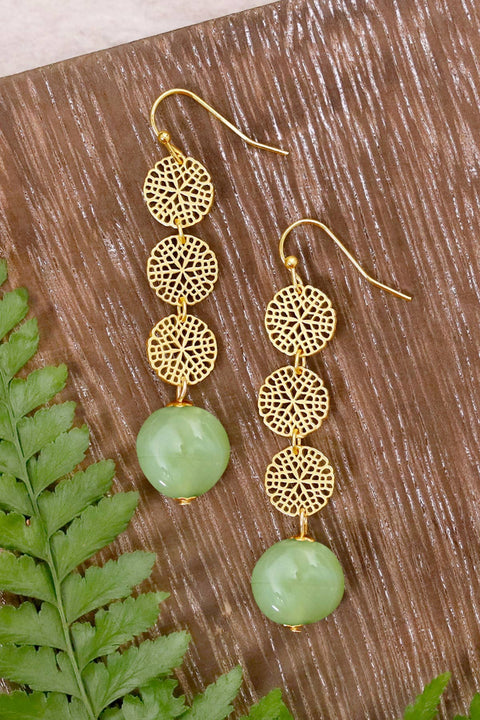 Green Murano Glass & Daisy Disc Drop Earrings - GF