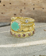 Amazonite Crystal & CZ Stack Ring - GF