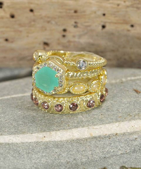 Amazonite Crystal & CZ Stack Ring - GF