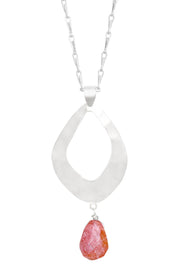 Strawberry Quartz & Fan Pendant Necklace - SF