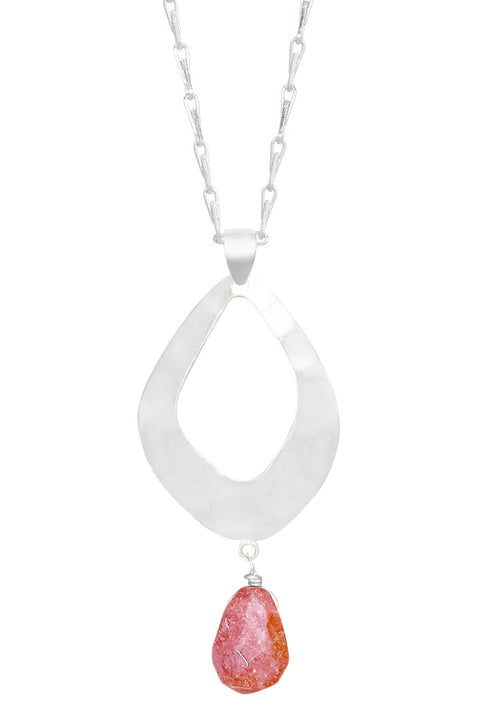 Strawberry Quartz & Fan Pendant Necklace - SF