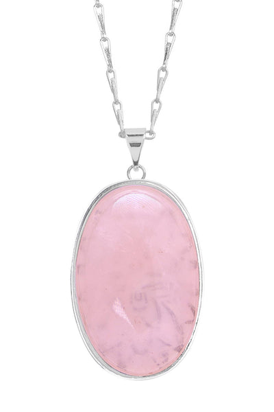 Rose Quartz Cabochon Pendant Necklace - SF