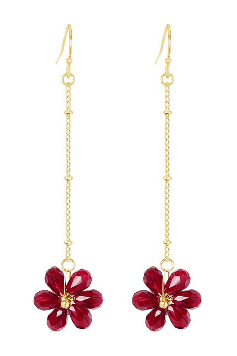 Red Austrian Crystal Flower Bloom Dangle Earrings - GF