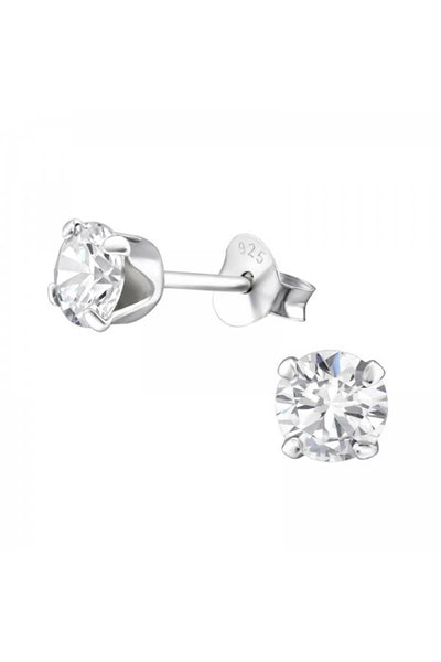 Sterling Silver Round 5mm Ear Studs With Cubic Zirconia - SS